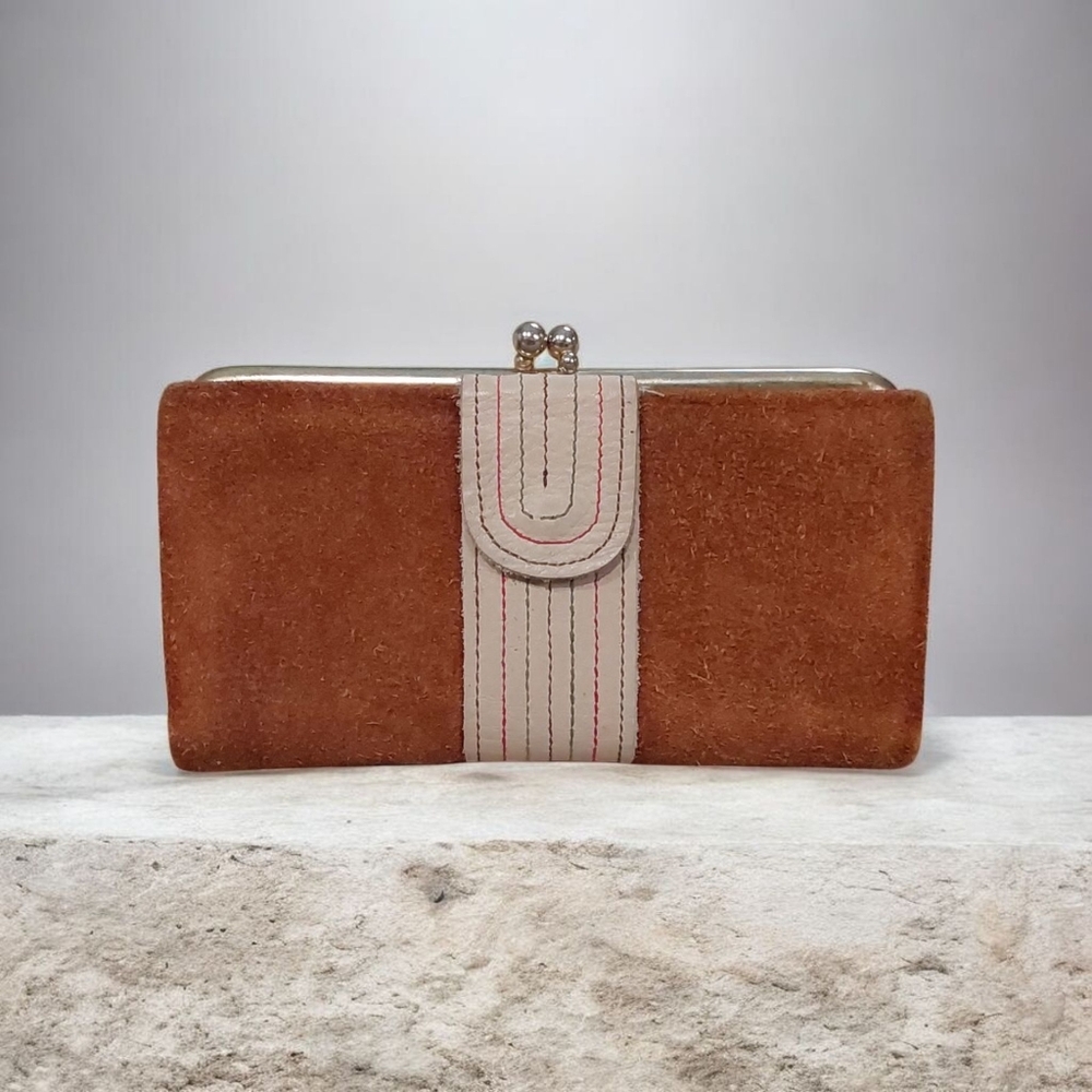 Vintage Suede Leather Kiss Lock & Snap Wallet
